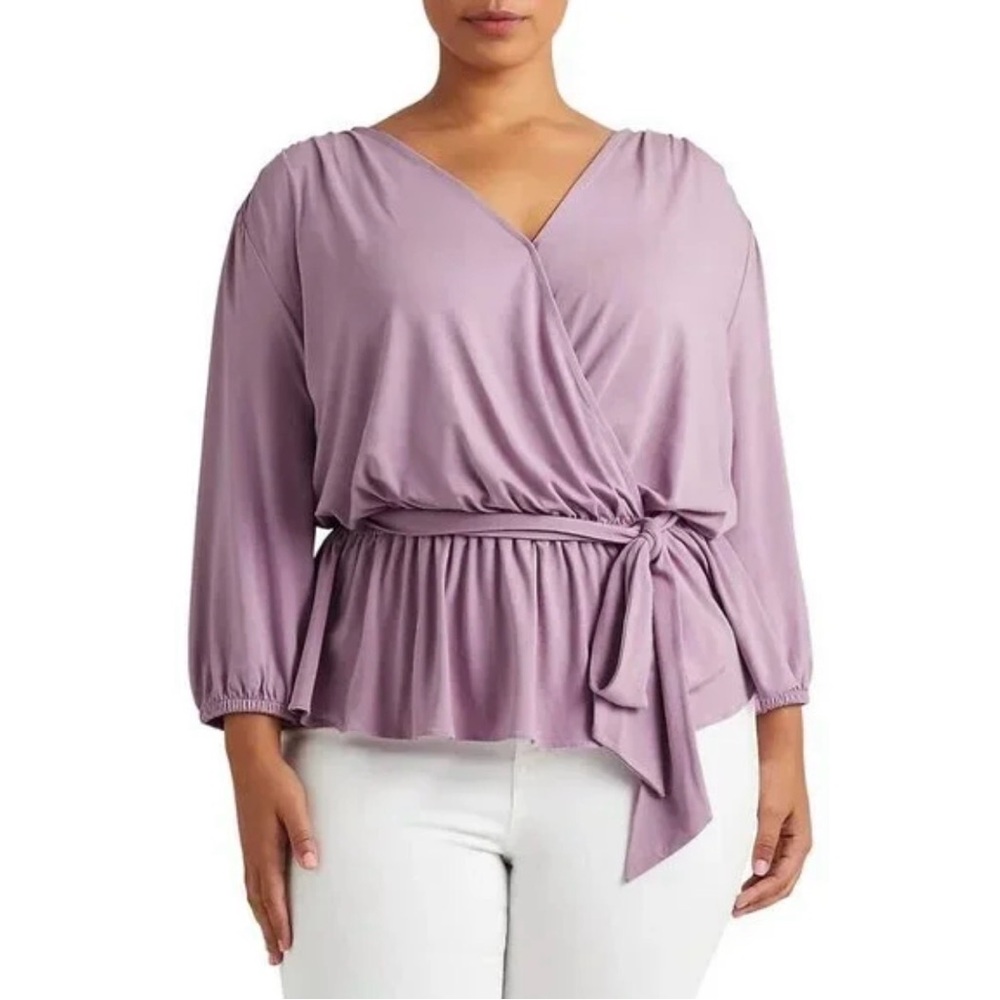 Lauren Ralph Lauren Lavender Wrap Peplum Blouse